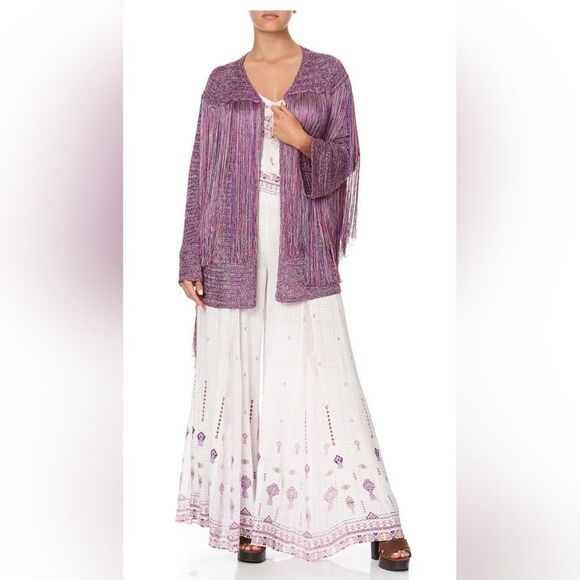 Camilla Sweaters - Camilla Pink Fringe Crochet Layering Piece Fringe Cardigan NWT